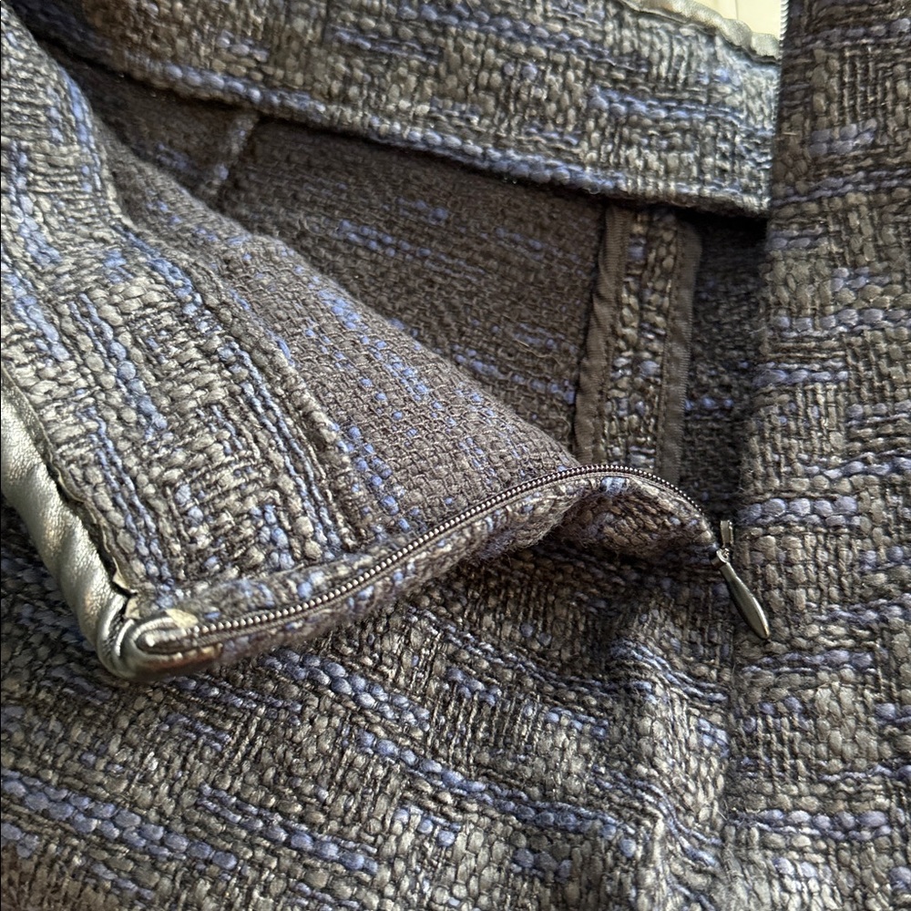Zara Woman Ladies Black/Blue Tweed Skirt Waist Black Leather Trim Size S - Picture 8 of 9